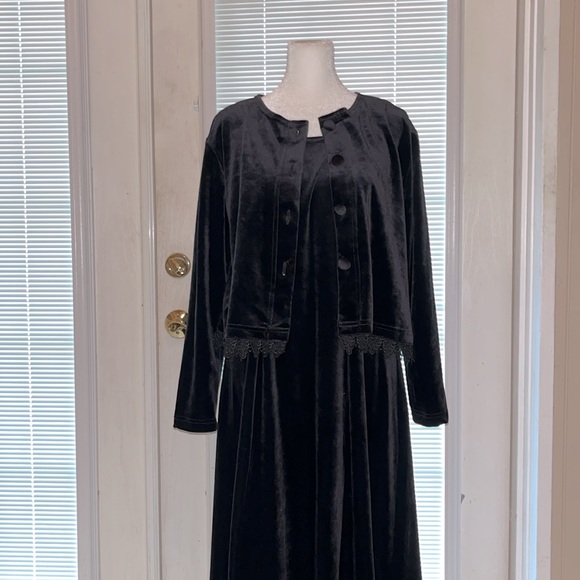 Coldwater Creek black 2 pc velvet/embroidered lace fit & flare maxi holiday M - Picture 2 of 11